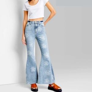 Wild Fable Womens 2 Light Blue Floral Super-High Rise Extreme Flare Jeans
